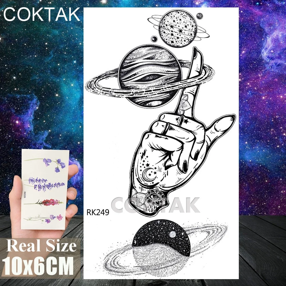 Lovely Small Planets Temporary Tattoos Realistic Sheets Body Art Arm Tattoos Paper For Adult Kids Fake Waterpoof Tattoo Sticker