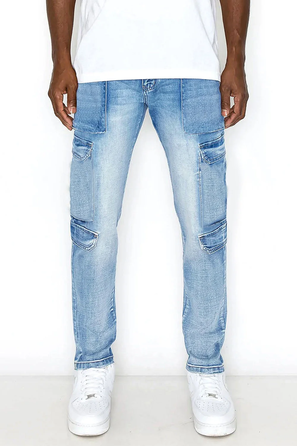 Men's New 2023 Autumn Washed Elastic Overalls Waist Denim Trousers