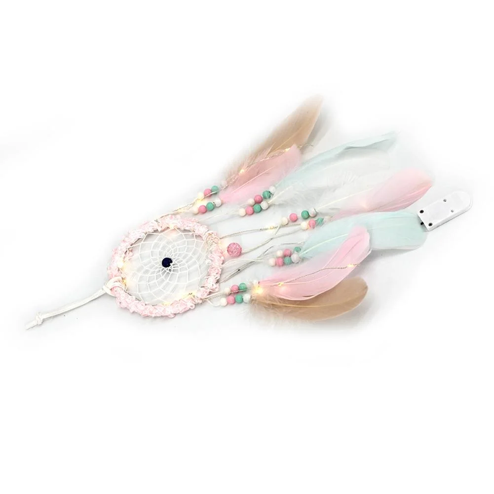 Romantic Feathers Beads Light Dream Catcher Bedroom Hanging Pendant Decor