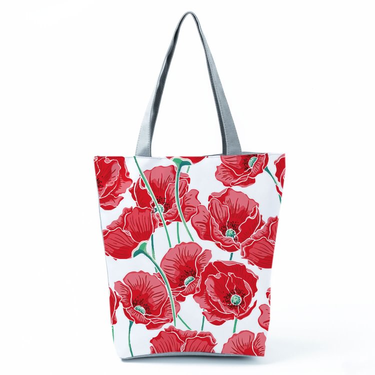 Zipped Tote Bag - Red Floral
