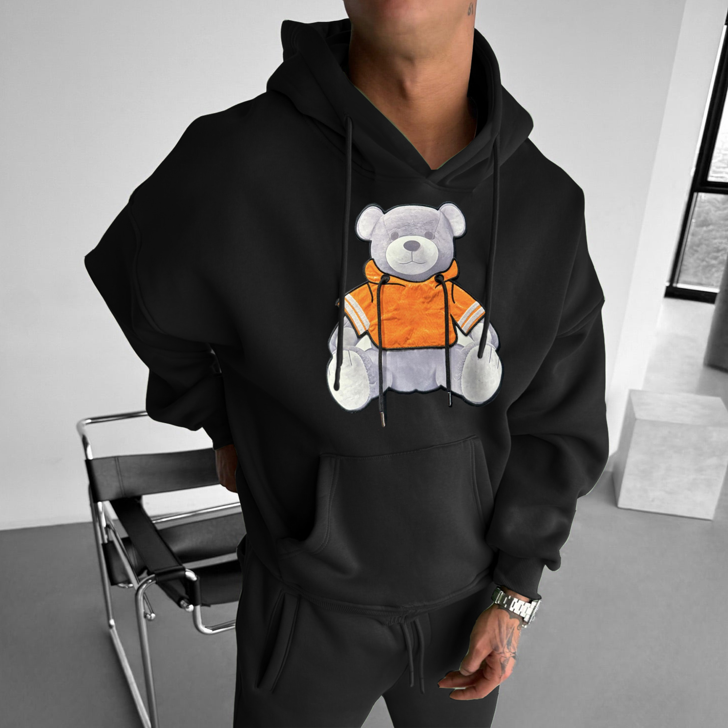 Casual Bear Design Oversized Hoodie