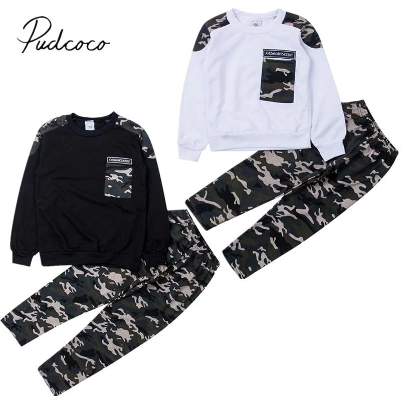 2019 Brand New 2-9Y Toddler Kids Baby Boy Clothing Set Pocket Pullover Tops Camo Pant 2PCS Outfits Tracksuit Long Sleeve Outfits