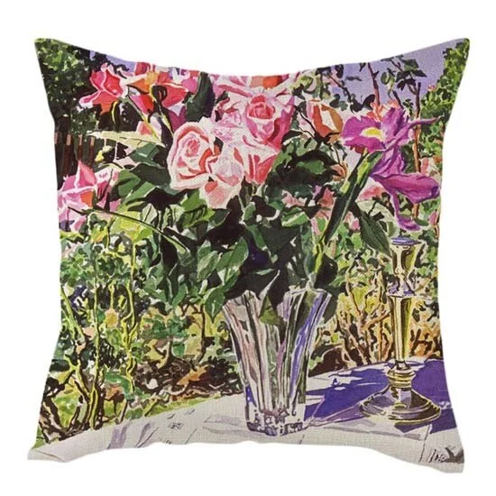 Linen Pillow Case - Vintage Oil Painting Flowers