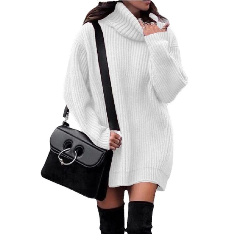 Wongn Wongn And Winter New Women's High Collar Medium Long Knit Jumper Long Sleeve Dress Sweater Women's Clothing