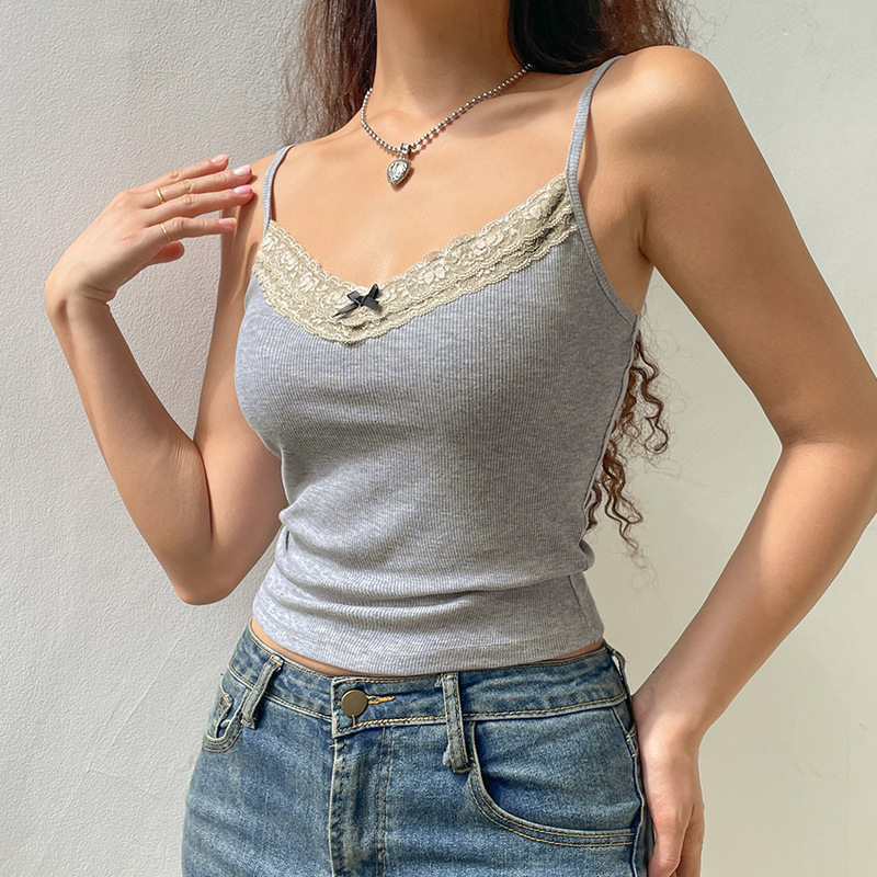 GREY LACE V NECK CAMISOLE