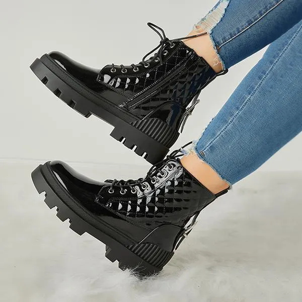 Women Vintage Motorcycle Mid Heel Platform Boots