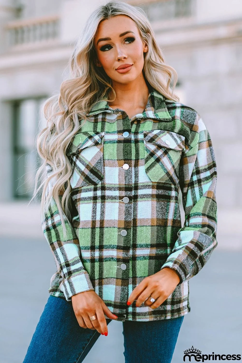 Plaid Pocketed Button Down Shacket