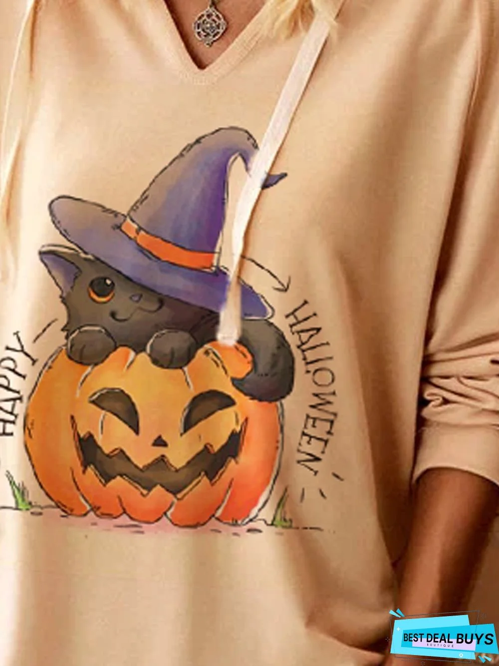 Halloween Sweet & Cute Animal V Neck Sweatshirt