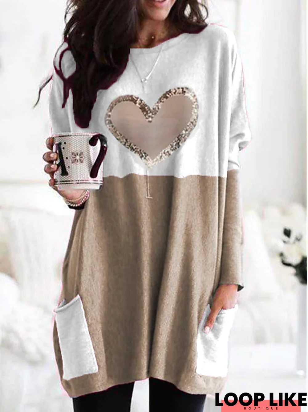 Loose Casual Crew Neck Heart/Cordate Valentine's Day  Dress