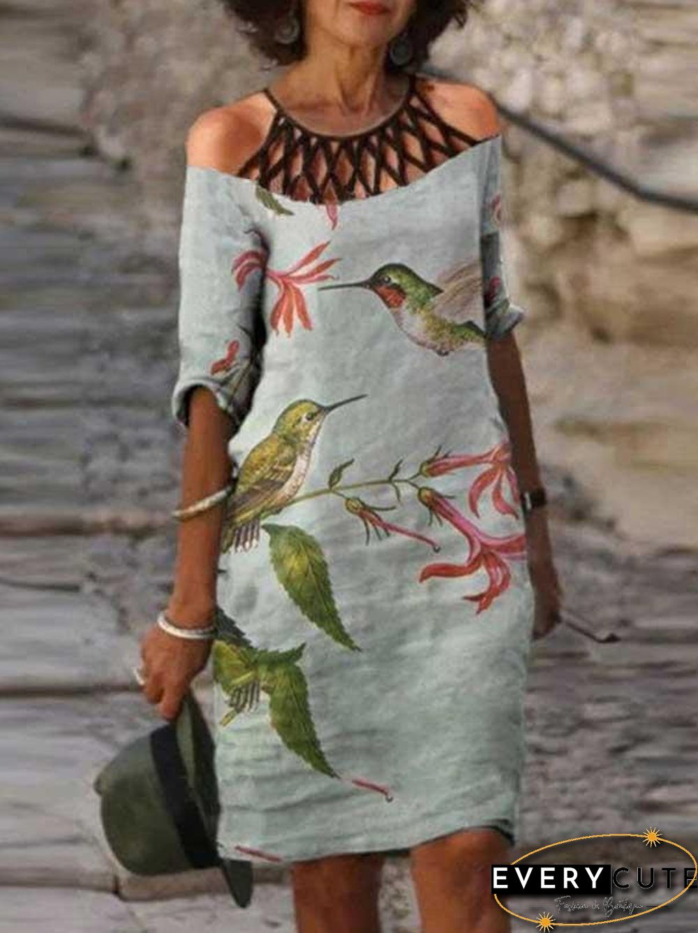 Halter Open Shoulder Printed Dress