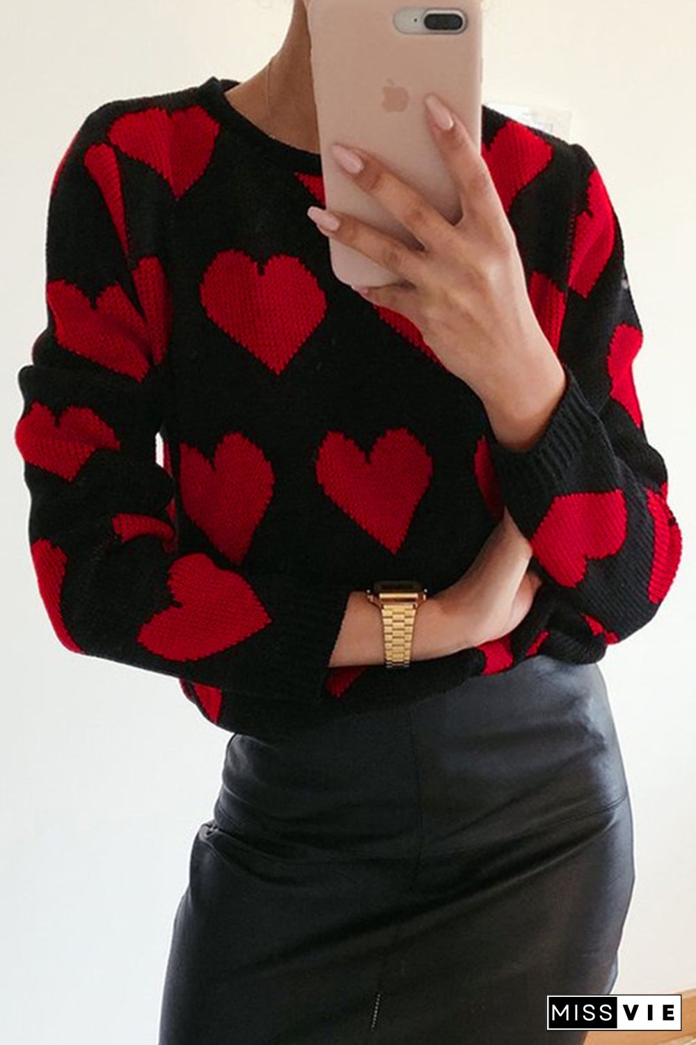 Casual Print Split Joint Contrast O Neck Tops