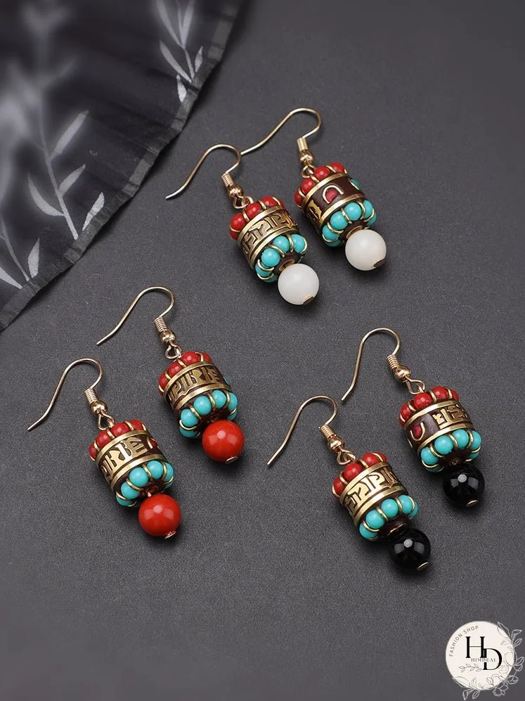 Nepal exotic earrings Tibetan ethnic style online celebrity temperament Joker earrings retro niche show face thin earrings.
