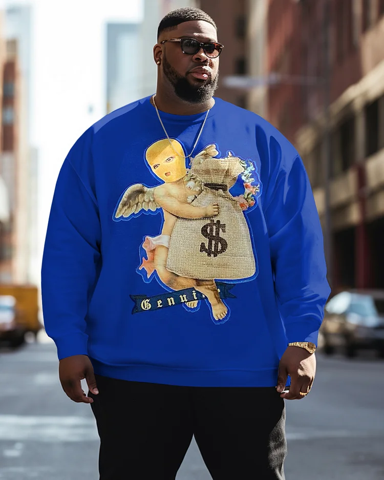 Men's Plus Size Masked Angel Dollar Print Sweatshirt