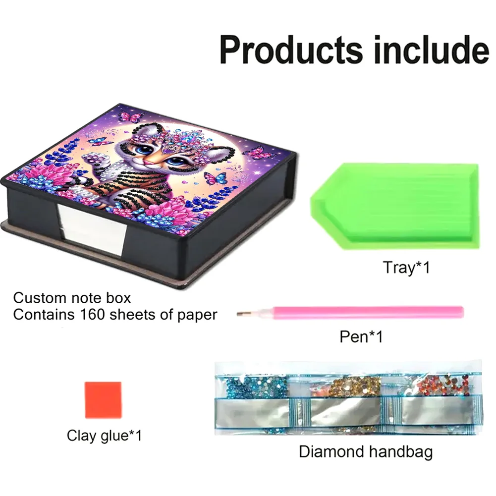 PU 5D Diamond Painting Kit Note Box DIY Diamond Art Notepad Box (Tiger)