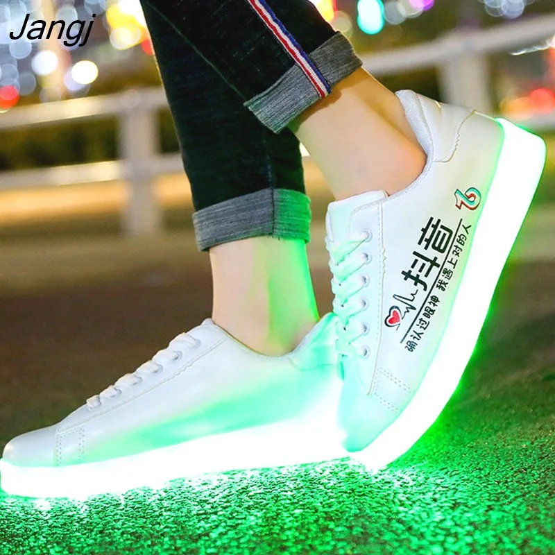 Jangj New Usb Rechargeable Luminous with Lights for Women Men LED Shoes with Lighted up sole Adults lady Arrow diagram Silvery 1109-1