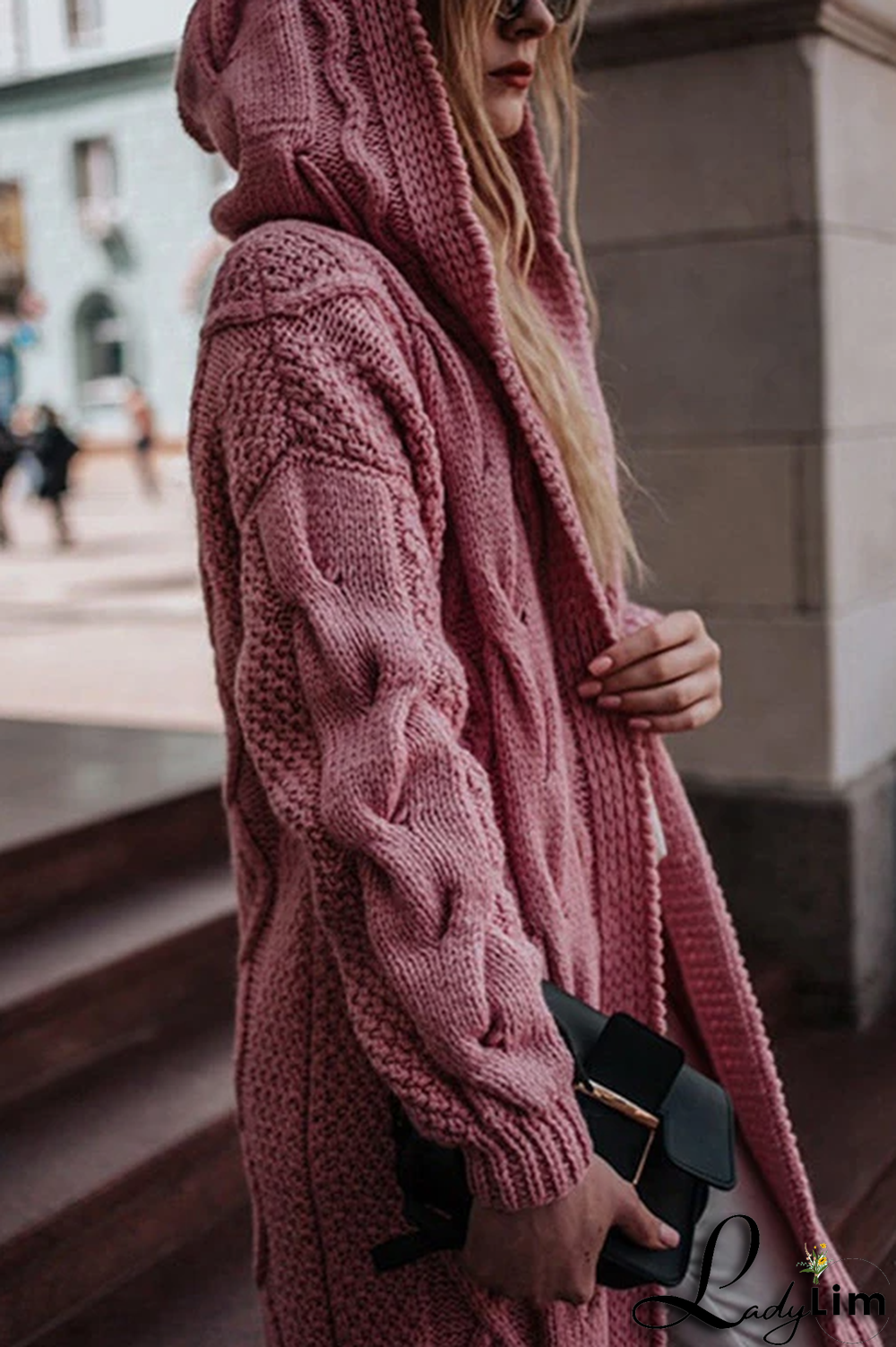 Solid Knit Hooded Sweater Cardigan