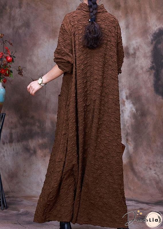 Plus Size Coffee Asymmetrical Long Dress Spring