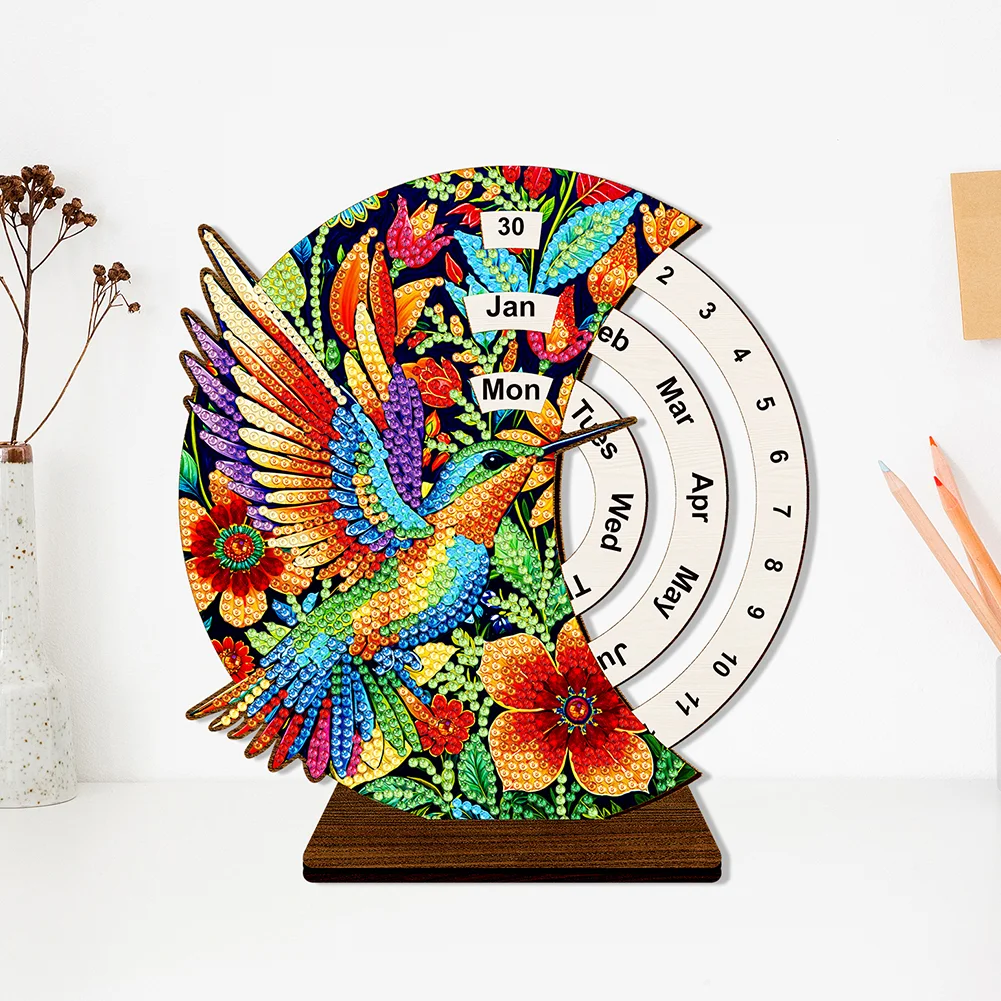 DIY Flowers Hummingbird Special Shape Diamond Painting Spinning Calendar for Adults