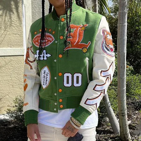 Casual Print Panel Baseball Jacket