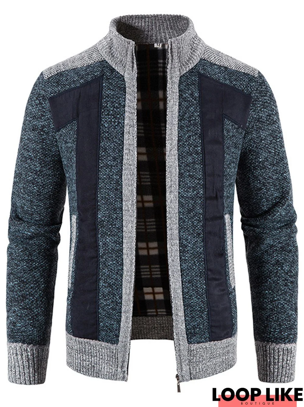 Men's Casual Stand Collar Splicing Sweater