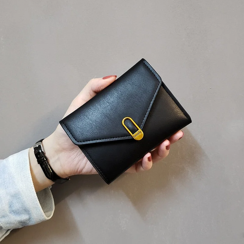 2021 New Women Wallets Leather Purse Fashion Tri-fold Simple Black Short Wallet High Quality Soft Purse Leather Small Coin Pocke