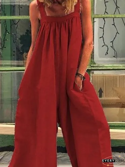 Casual Solid Sleeveless Suspender Jumpsuit for Women