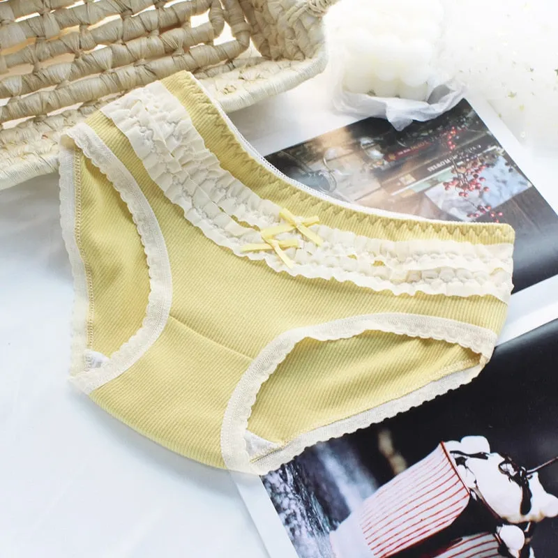 Women's Cotton Underwear Sexy Lace Panties Fashion Bow Comfort Briefs Lovely Girl Underwear Middle Waist Seamless Underpants