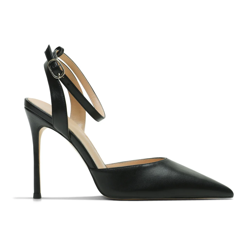 100mm Women's Slingback Ankle Buckle Pointed Toe Wedding High Heels-MERUMOTE