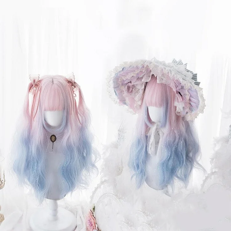 Lolita Pink Blue Gradient Long Curly Wig SP15369
