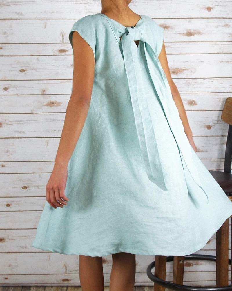 Short Sleeve Solid Color Pullover Dress