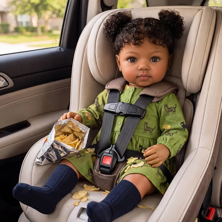[Pre-Order] Cadoren 20&rdquo; Vinyl Reborn Girl Doll &ndash; Hand-Rooted Hair, Brown Eyes & Green Cat Dress