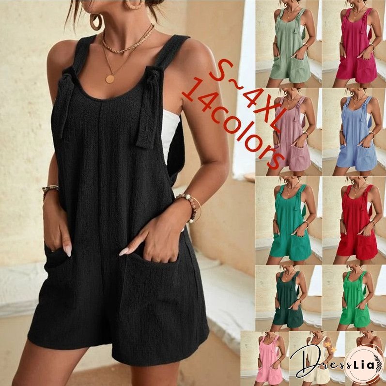 Women's Clothing Summer Casual Fashion Suspender Shorts Jumpsuit