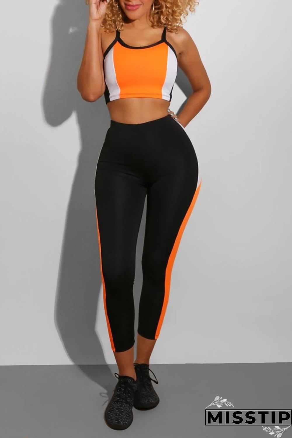 Orange Fashion Casual Stitching Trousers Sports Set