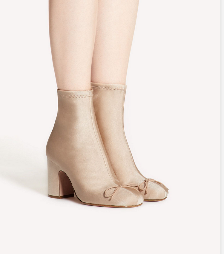 Custom Made Nude Satin Block Heel Ankle Boots |FSJ Shoes