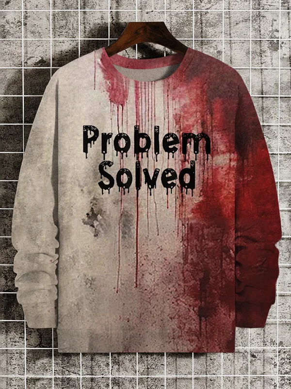 Men's Problem Solved Bloody Art Print Long Sleeve Sweatshirt