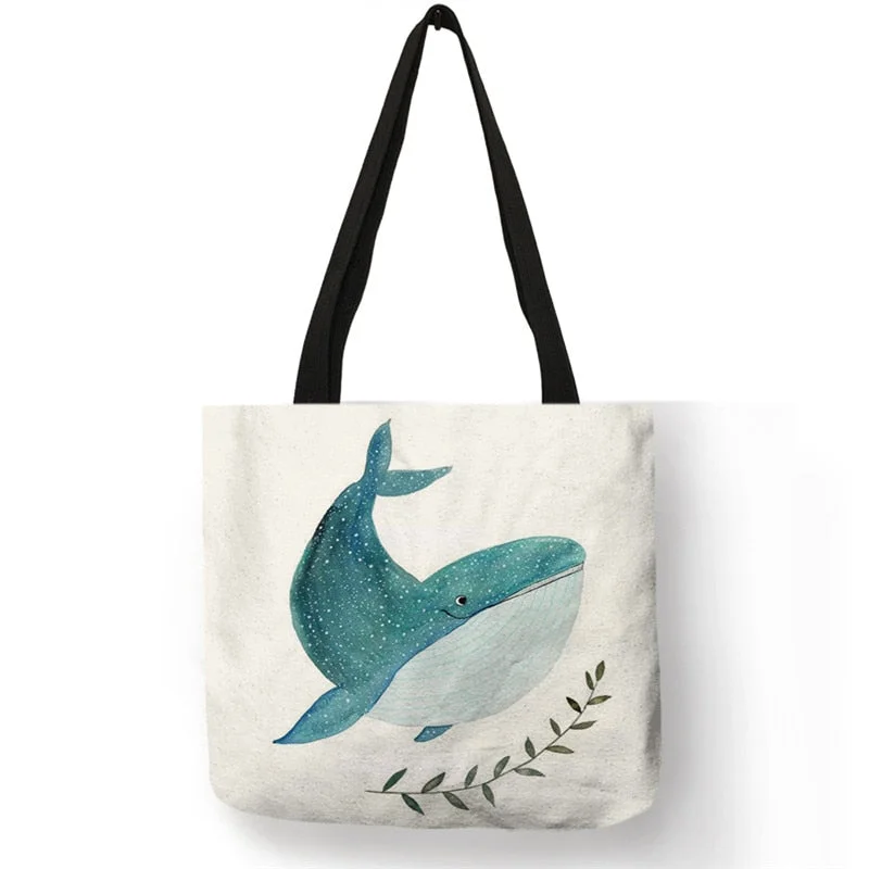 B13019 Fresh Painting Cute Whale Sea Series Shopper Bag Women Handbags Large Capacity Totes Designer