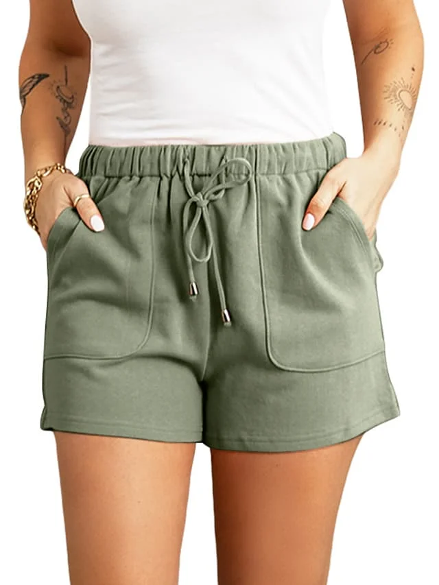 Women's Shorts Cotton Blend Green Blue Khaki High Waist Shorts Chino Casual Daily Micro-elastic Short Comfort Solid Color S M L XL XXL | IFYHOME