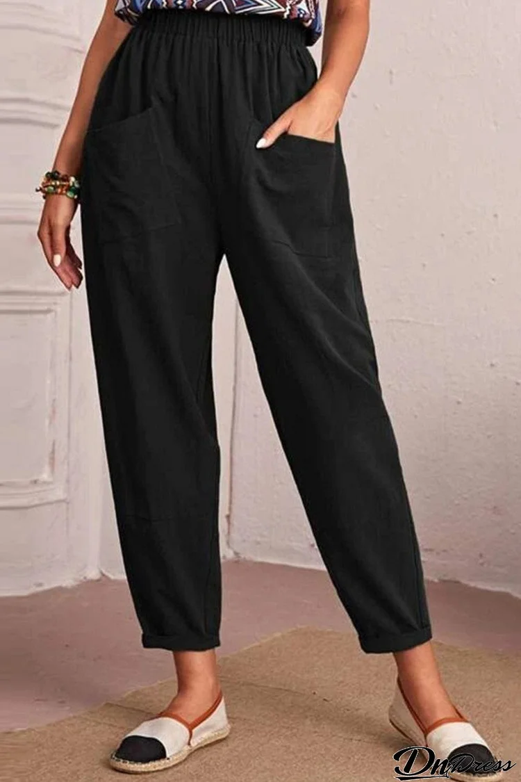 Elastic Waist Pocket Tapered Pants