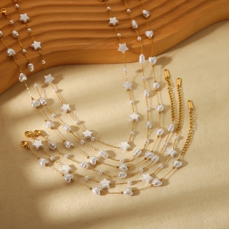 Minimalist Classic Style Pentagram Geometric Heart Shape 304 Stainless Steel 18K Gold Plated Bracelets Necklace