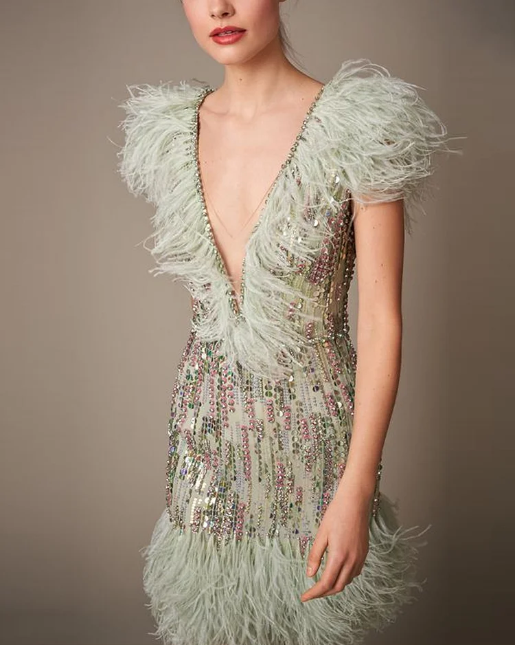 Ginger Feathered Chiffon Dress