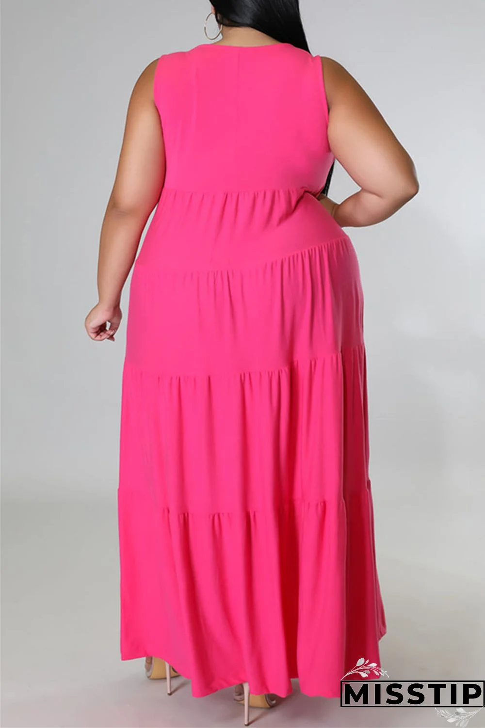 Black Fashion Casual Plus Size Solid Basic O Neck Vest Dress