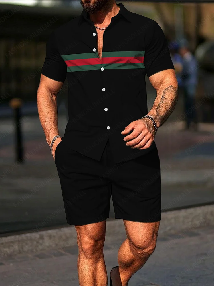 Men's casual printed short sleeved two-piece set
