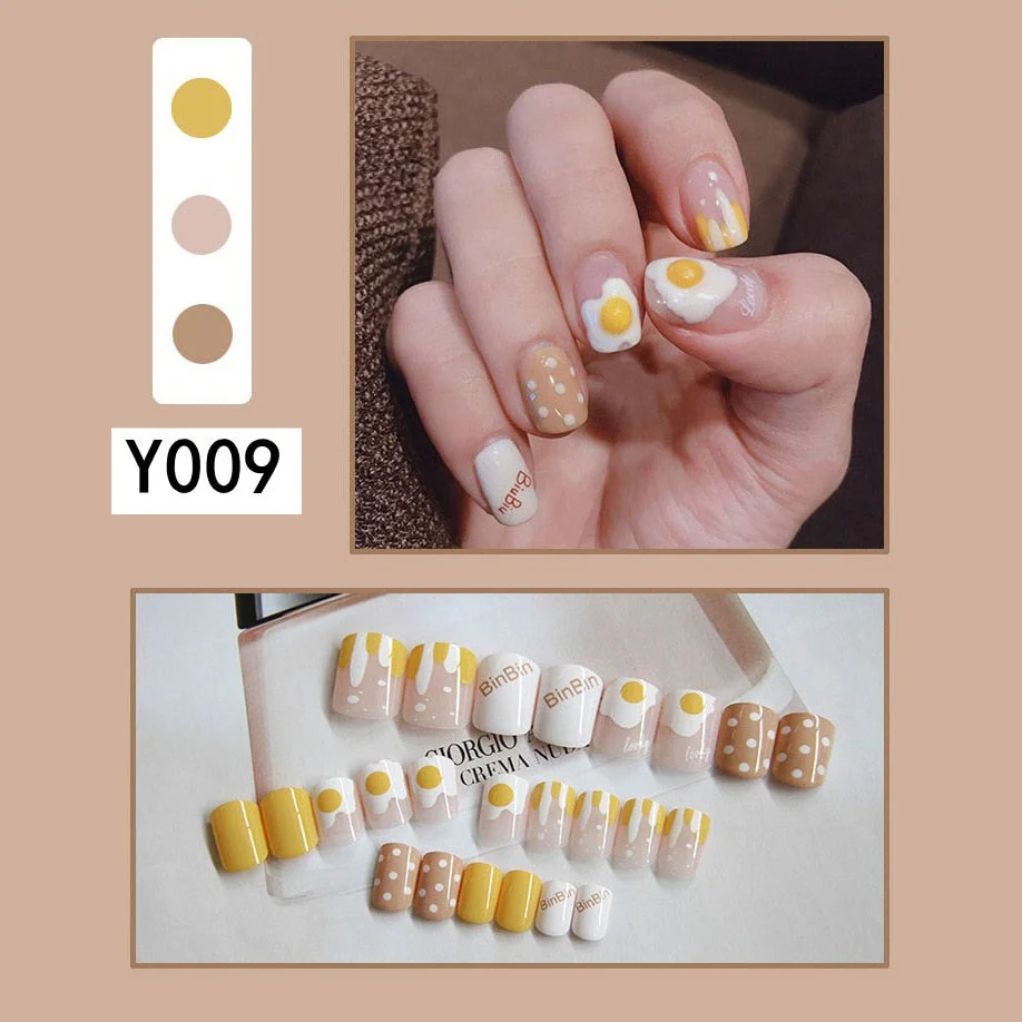 Fashion 24pc/set French Styel Press On False Nail Tips 10 Sizes Fake Nails Full Cover Nail Tips With Nail Adhesive Tab Sticker-Nail Inspo