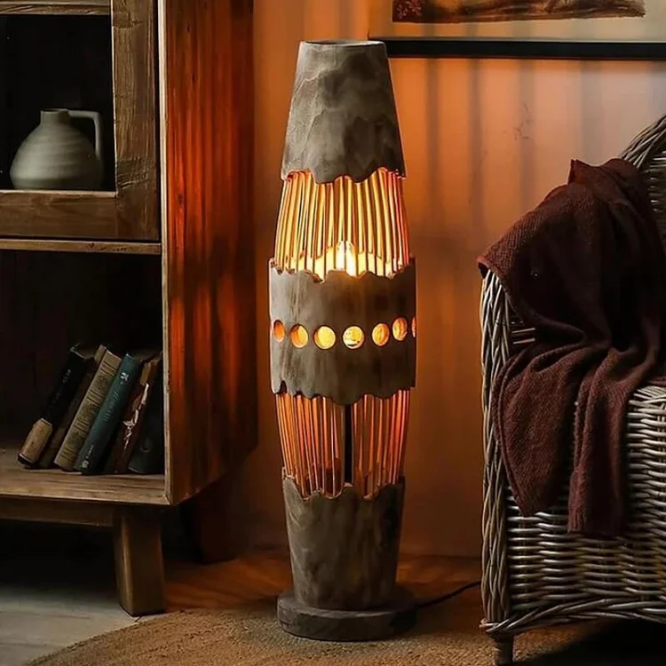 Handmade Wood Hollow Floor Lamp
