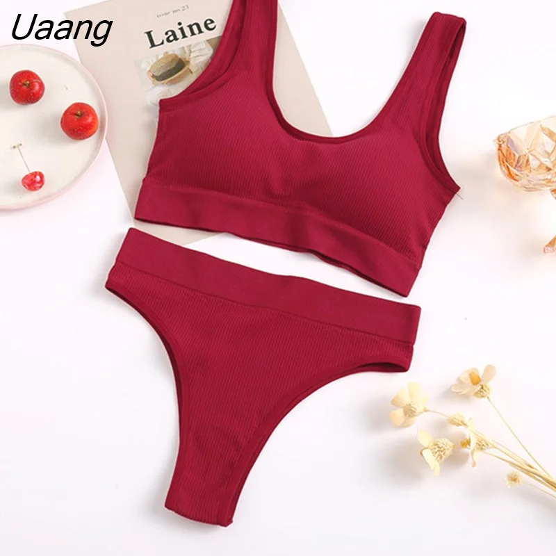 Uaang Seamless Lingerie Set Women Bra Set Wireless Bralette Lingerie Sexy High Waisted Panties 0567