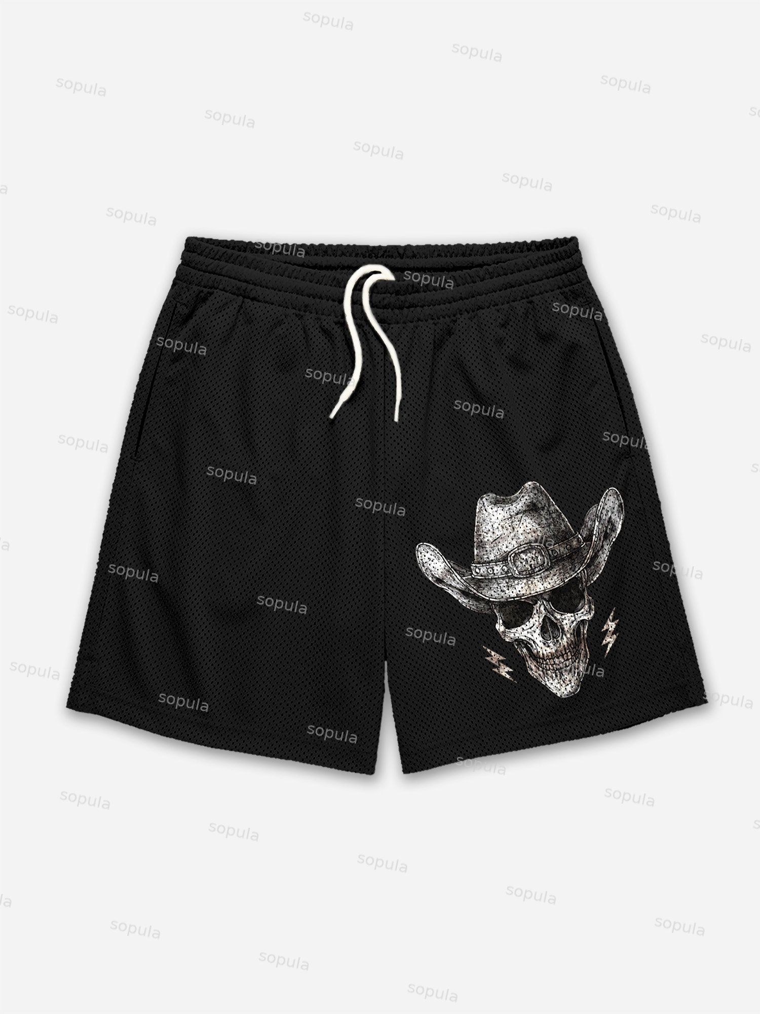 Vintage Skull Cowboy Graphic Mesh Shorts - SOPULA