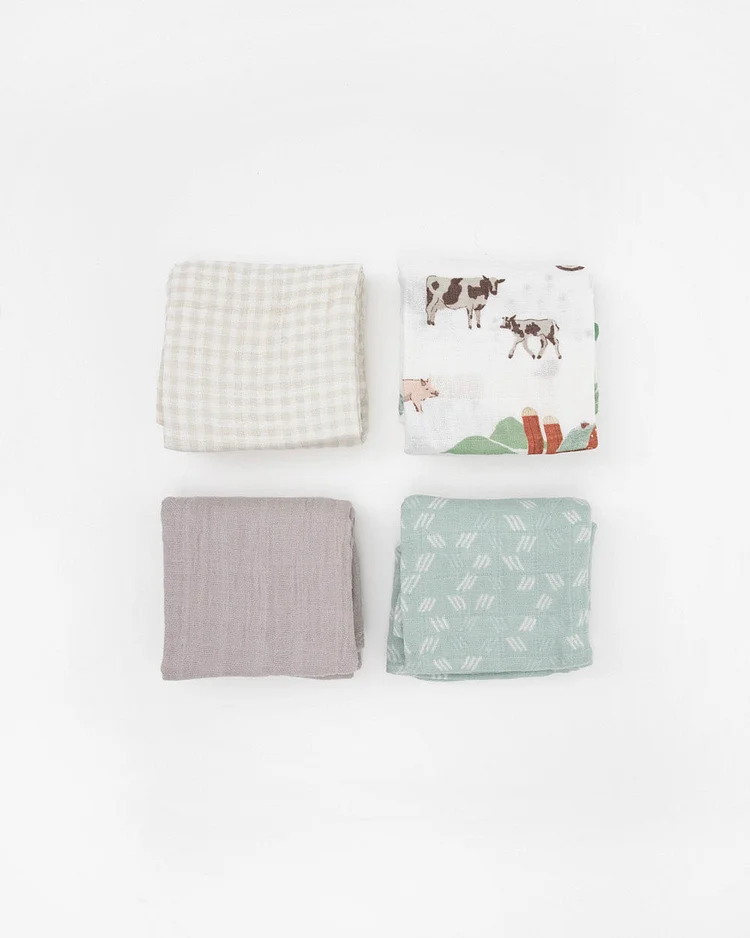 Cotton Muslin Squares 4 Pack - Farmyard