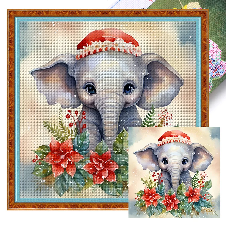 【Huacan Brand】Elephant 11CT Stamped Cross Stitch 40*40CM