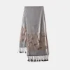 Leaf Pattern Grey Shawl Women's Hijab Tassels Scarf