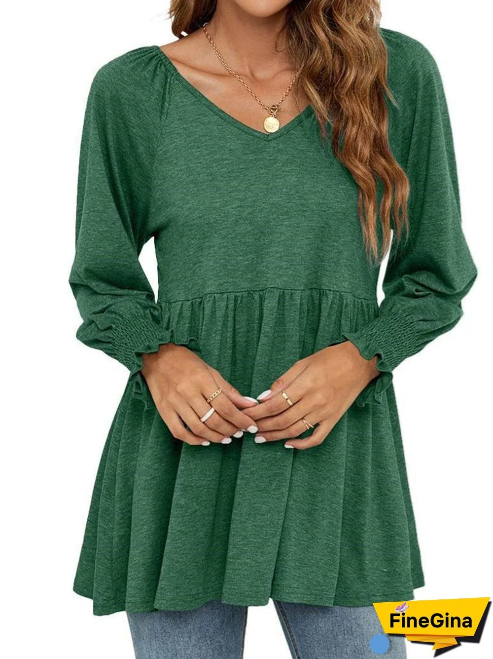 Women's Stitching Solid Color V-Neck Long Sleeve Top